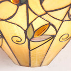 Tiffany - Jamelia Tiffany Glass Semi Flush Wall Light in Ivory and Green with Bronze Trim. 1x ses Bulb - Luminosity Designs Ltd