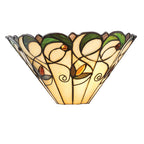 Tiffany - Jamelia Tiffany Glass Semi Flush Wall Light in Ivory and Green with Bronze Trim. 1x ses Bulb - Luminosity Designs Ltd