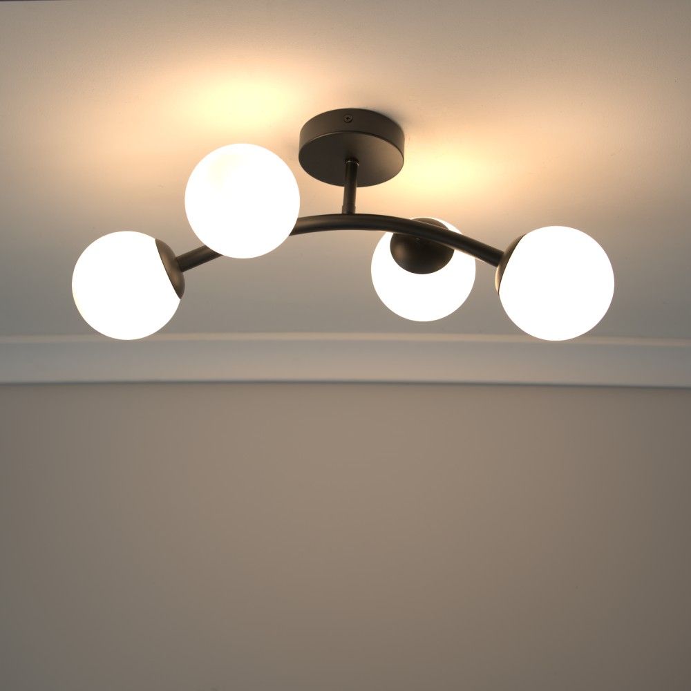 lse - Jas 4 Light Curved Frame Flush Ceiling Light with Opal Bubbles - Luminosity Designs Ltd