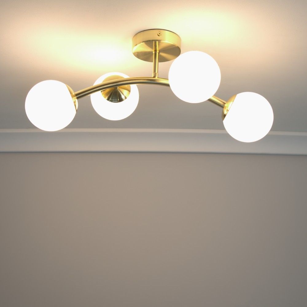 lse - Jas 4 Light Curved Frame Flush Ceiling Light with Opal Bubbles - Luminosity Designs Ltd