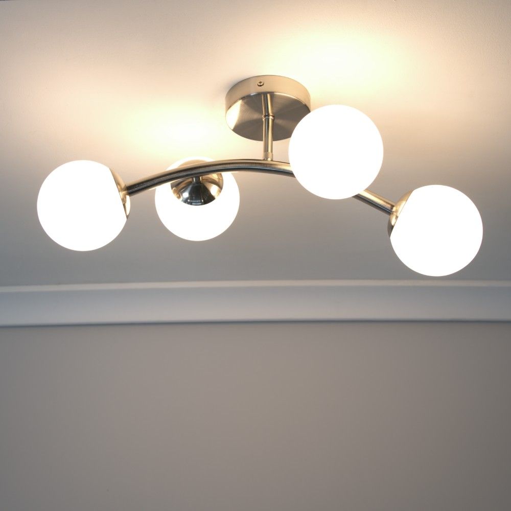 lse - Jas 4 Light Curved Frame Flush Ceiling Light with Opal Bubbles - Luminosity Designs Ltd