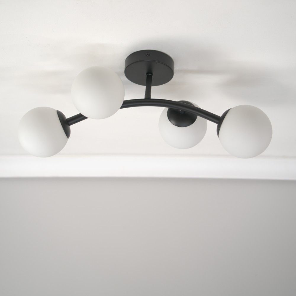 lse - Jas 4 Light Curved Frame Flush Ceiling Light with Opal Bubbles - Luminosity Designs Ltd