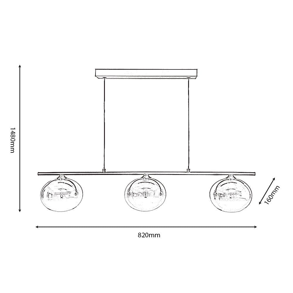 Oaks Lighting - Kadina 3 Light LED Bar With Smoke Glass Spheres - Luminosity Designs Ltd