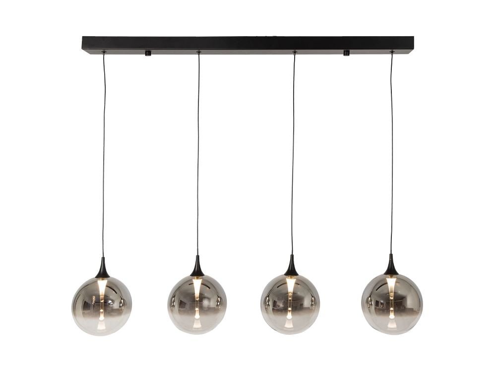 Oaks Lighting - Kadina 4 Light LED Bar Multi Pendant With Smoke Glass Spheres - Luminosity Designs Ltd