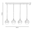 Oaks Lighting - Kadina 4 Light LED Bar Multi Pendant With Smoke Glass Spheres - Luminosity Designs Ltd
