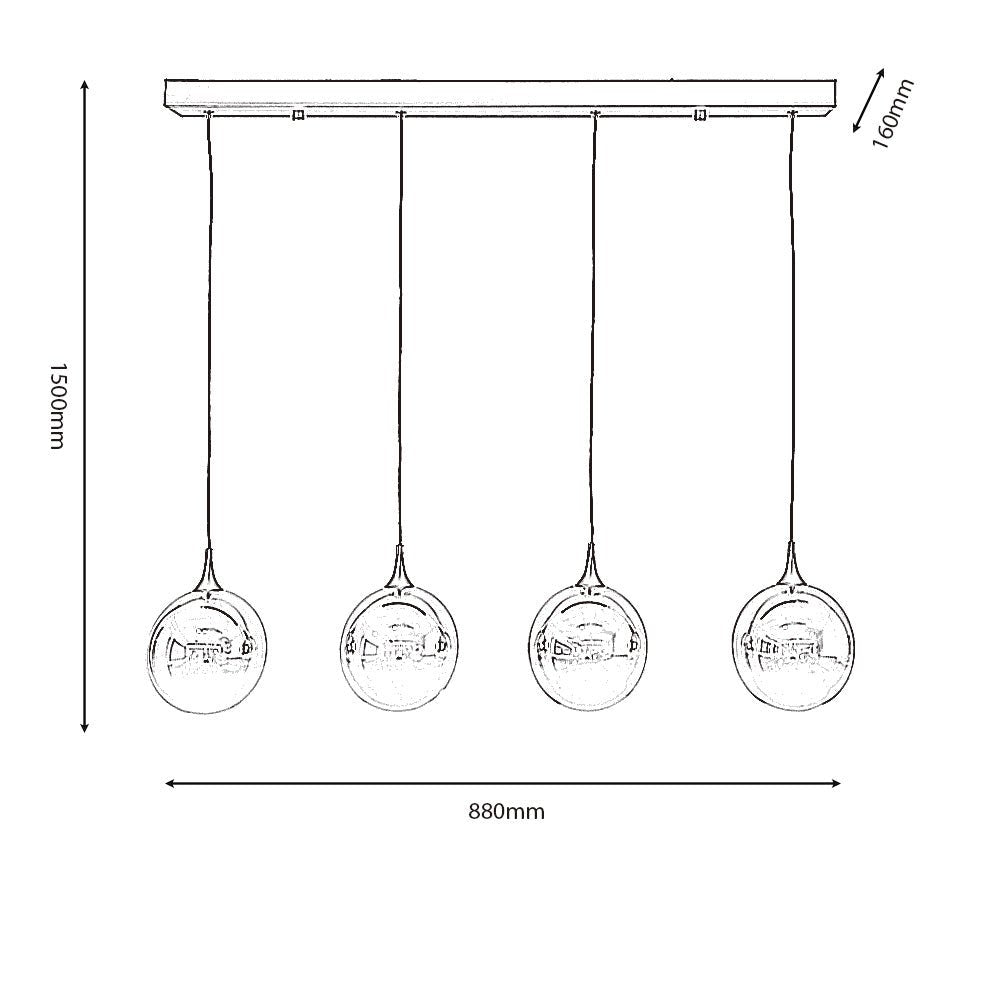 Oaks Lighting - Kadina 4 Light LED Bar Multi Pendant With Smoke Glass Spheres - Luminosity Designs Ltd