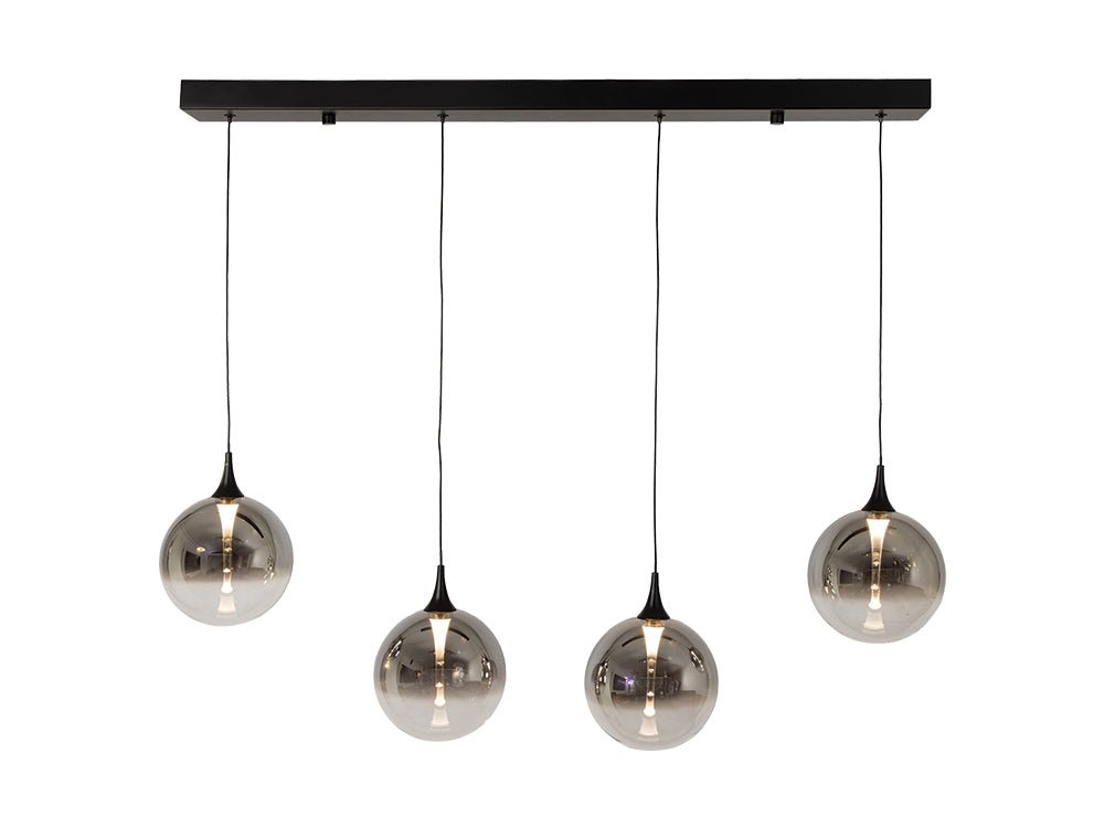Oaks Lighting - Kadina 4 Light LED Bar Multi Pendant With Smoke Glass Spheres - Luminosity Designs Ltd