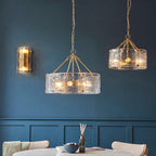 Keller Hand Pulled Artisan Glass Pendant with Aged Brass Framework, full range