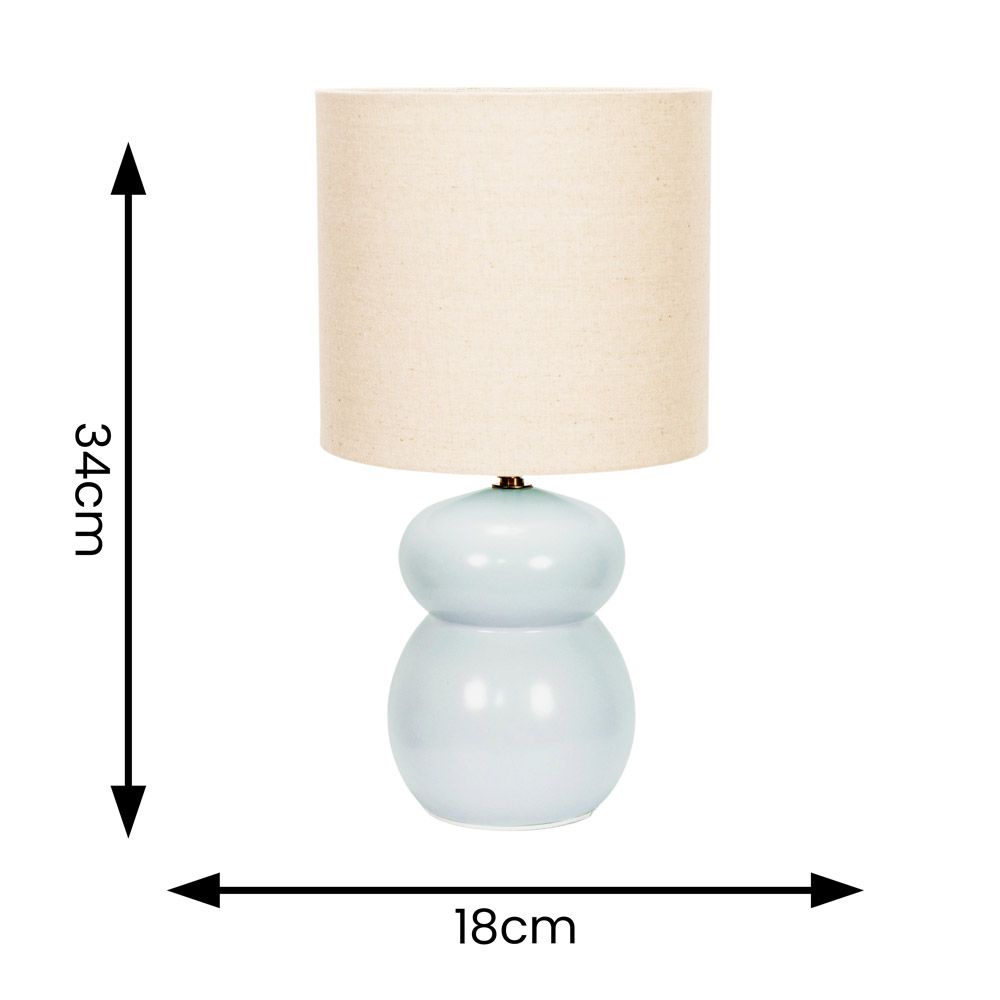 LSE - Kendal Blue Glaze Ceramic Table Lamp with Natural Shade, 1 X E14 - Luminosity Designs Ltd