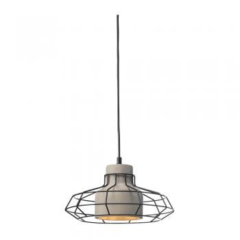 Oaks Lighting - Klos Concrete Pendant with Geometric Wire Frame Cage Shade, 1x E27 (Oaks 1136/1 BK) - Luminosity Designs Ltd