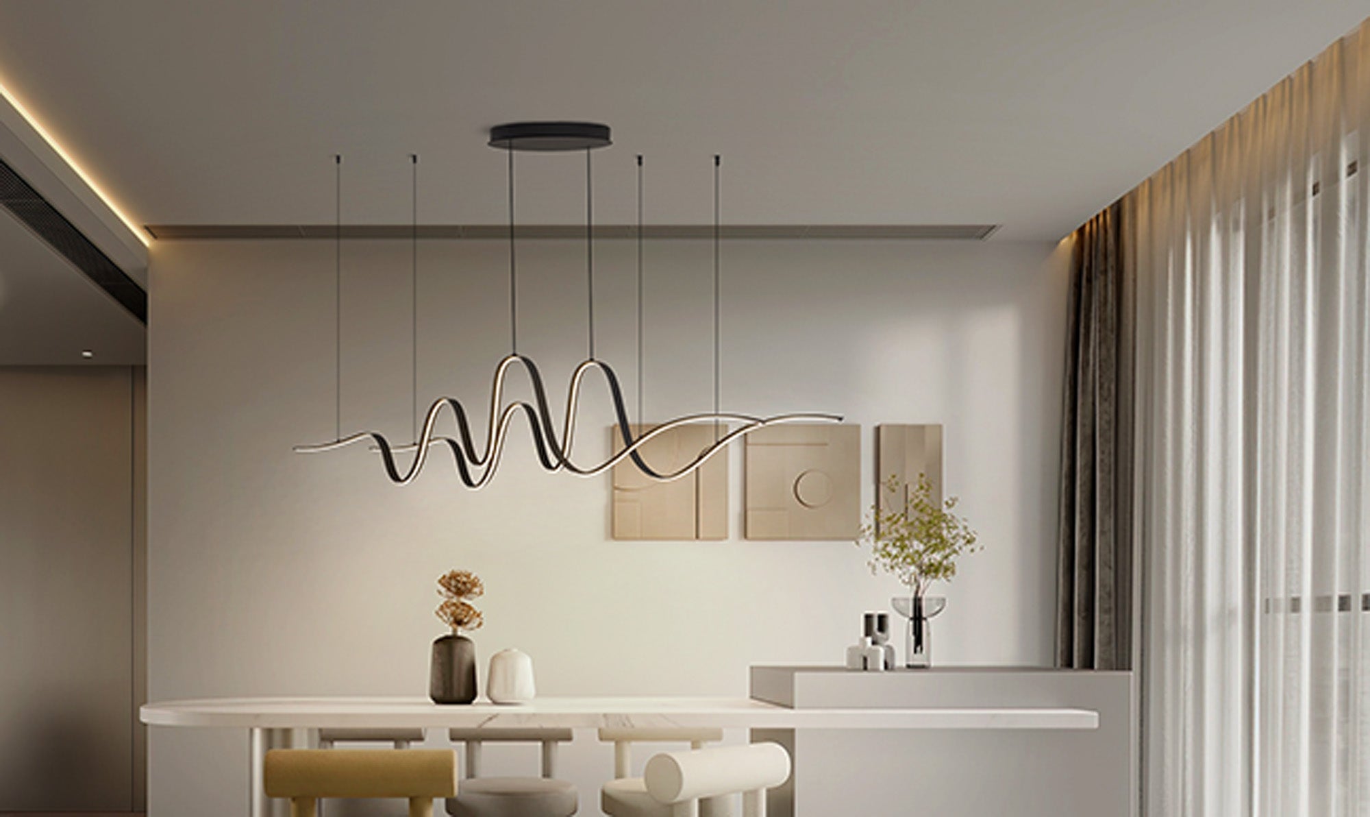 Luminosity Designs - Knot Double Wave Pendant, 1 x 65W LED, Triac Dimmable, 3000K, 3600lm - Luminosity Designs Ltd