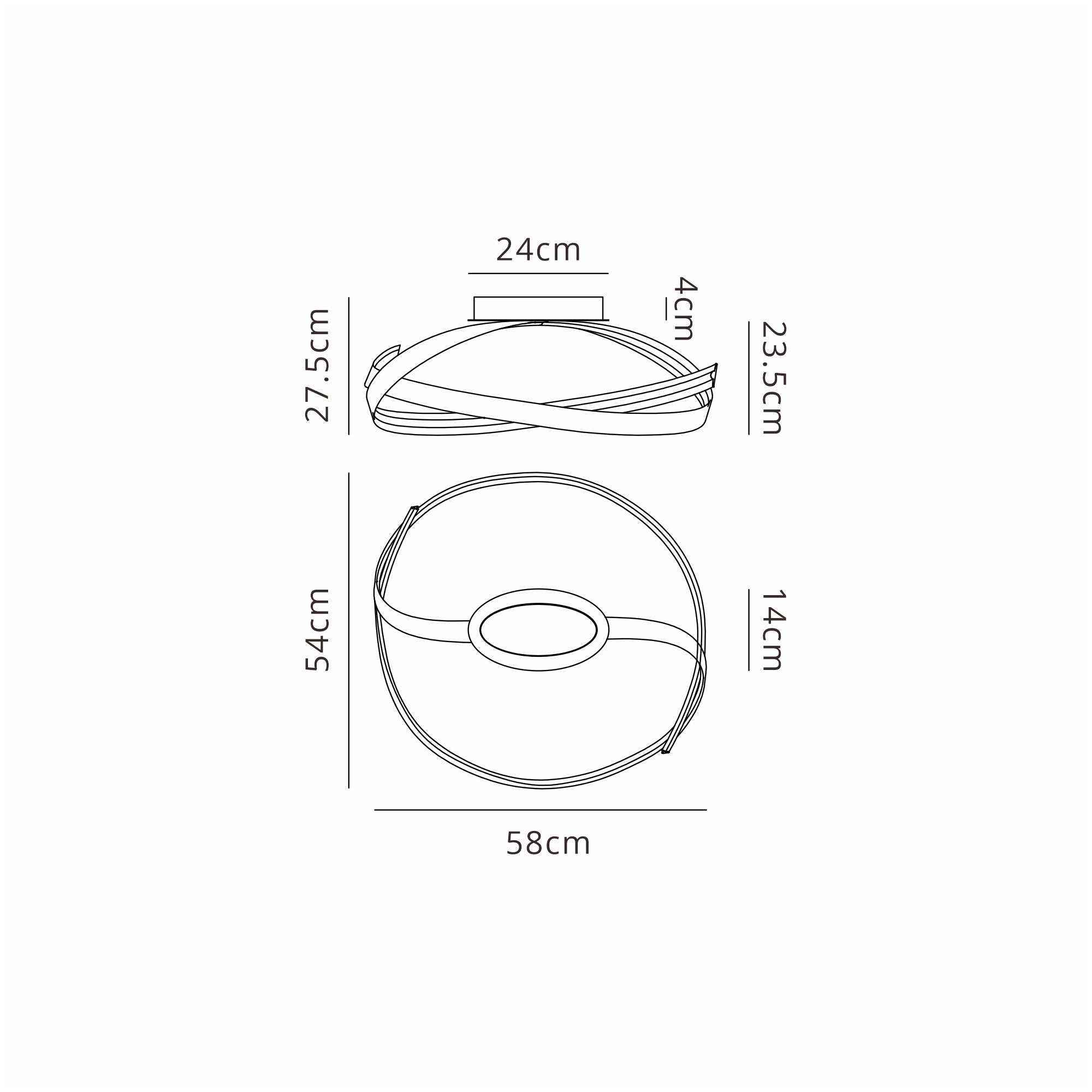 Luminosity Designs - Knot Loop Semi Flush Ceiling Light, 1 x 34W LED, Triac Dimmable, 3000K, 1900lm - Luminosity Designs Ltd