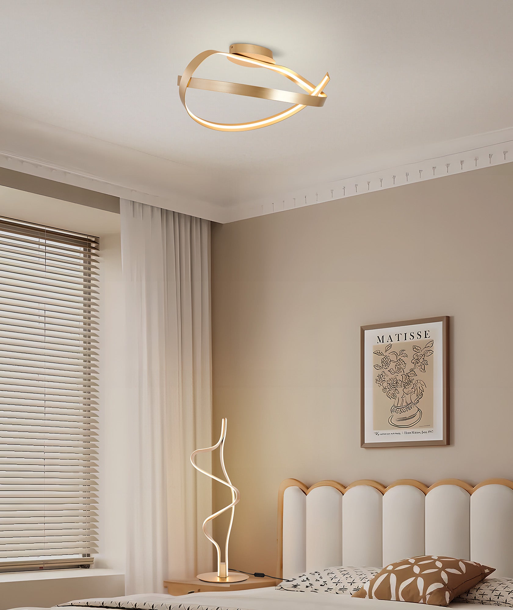 Knot Loop Semi Flush Ceiling Light, 1 x 34W LED, Triac Dimmable, 3000K, 1900lm