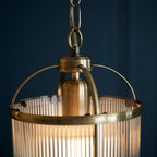 Endon - Lambeth Ceiling Light Pendant Lantern With Antique Brass Framework and Ribbed Glass Panel Shade, 1x E27 - Luminosity Designs Ltd