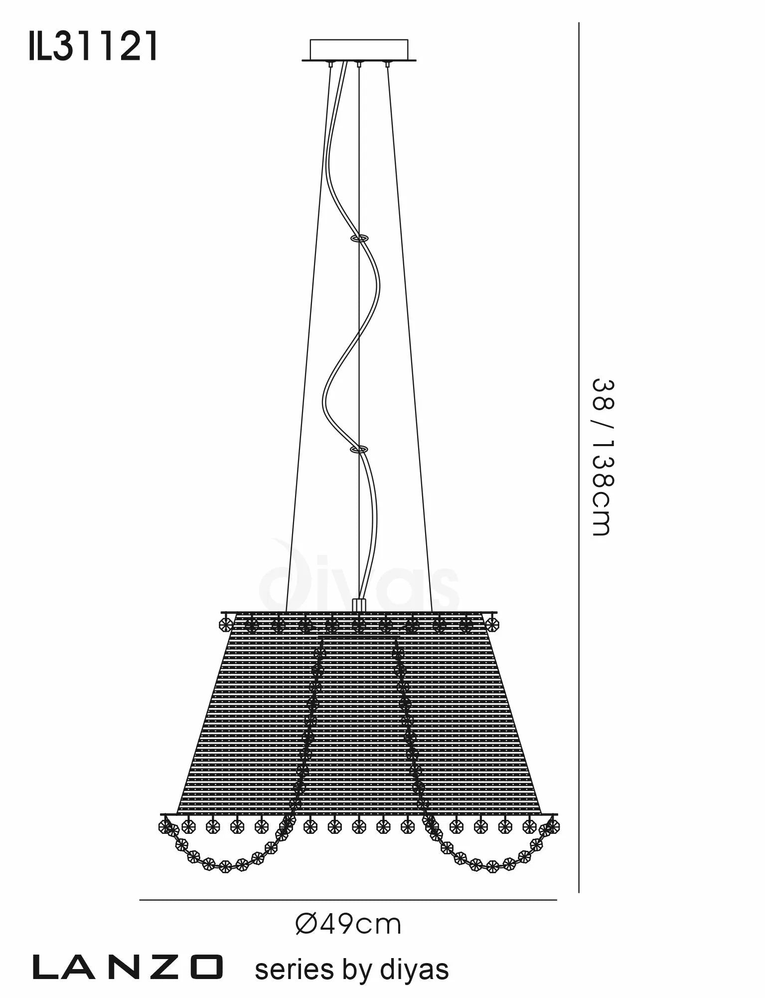 Diyas - Lanzo Pendant 4 Light E14 Black Chrome/Crystal (Diyas IL31121) - Luminosity Designs Ltd