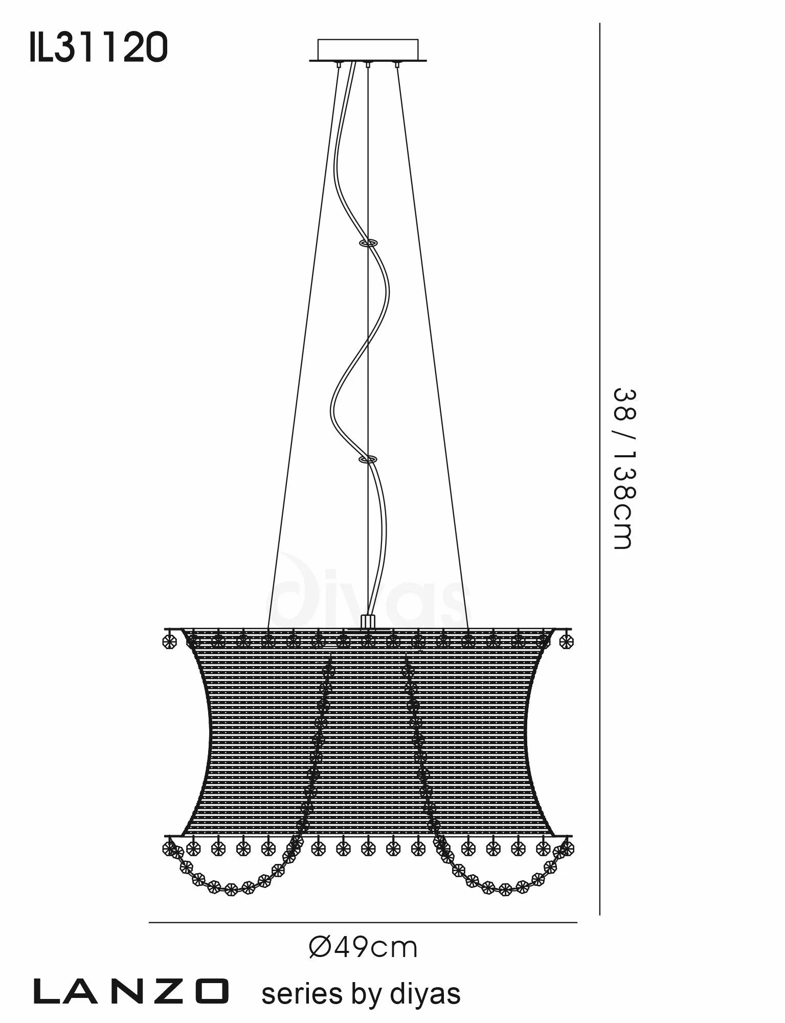 Diyas - Lanzo Pendant Round 4 Light E14 Black Chrome/Crystal (Diyas IL31120) - Luminosity Designs Ltd