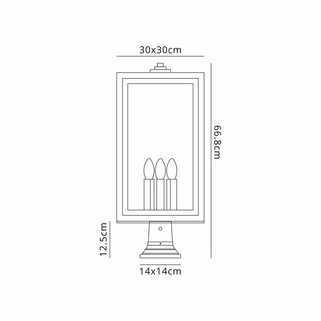 Belial Rectangular Post Lamp Large, 3 x E14, IP54, Satin Black And Gold Inner Frame Inserts Included