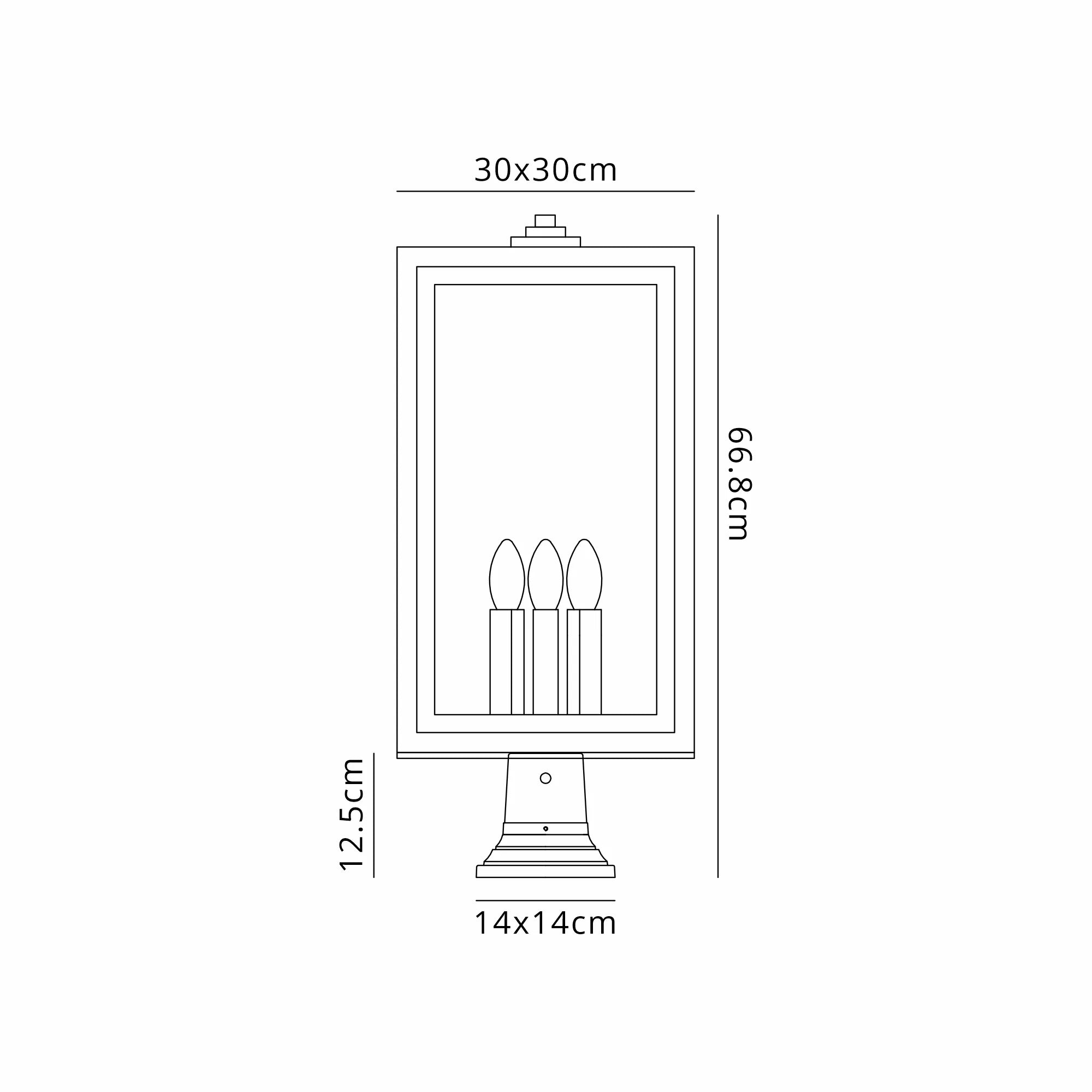 Belial Rectangular Post Lamp Large, 3 x E14, IP54, Satin Black And Gold Inner Frame Inserts Included