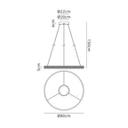 Lyra 80cm Round Pendant, 70W LED, Remote Control CCT Tuneable White 3000K-6000K, 4200lm, Faux Leather