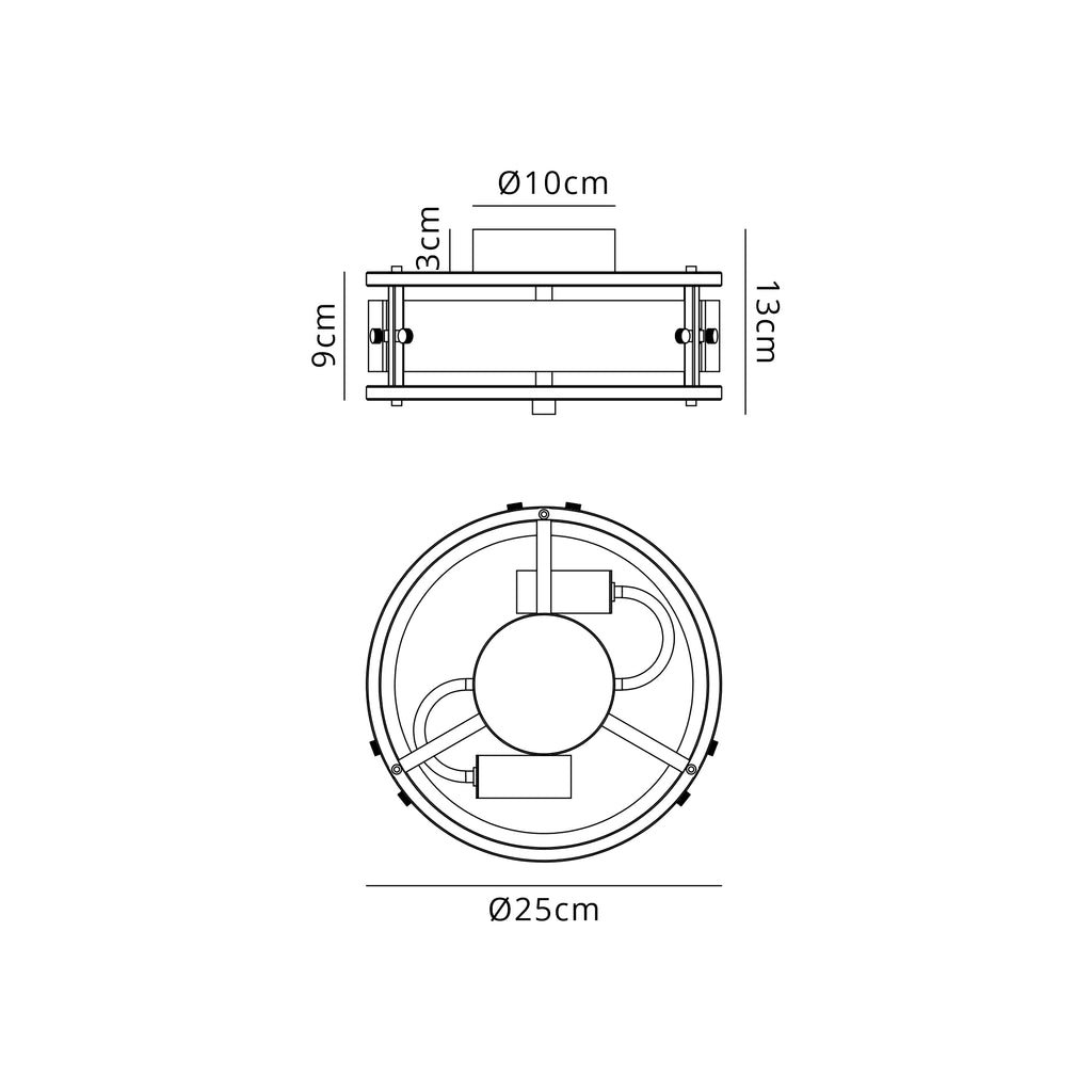 Sherlock 25cm Round Ceiling, 2 Light E14, IP44, Brass with Faux Alabaster Glass