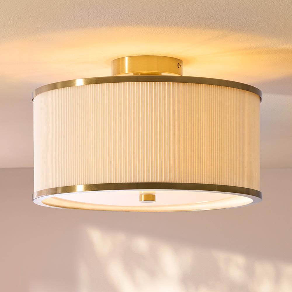 Endon - Lexi Art Deco Style Semi Flush Fitting with Pleated Shade and Glass Diffuser - Luminosity Designs Ltd