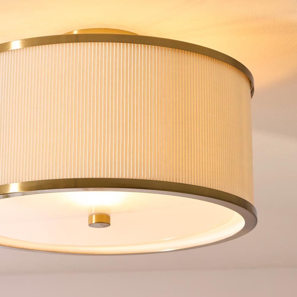 Endon - Lexi Art Deco Style Semi Flush Fitting with Pleated Shade and Glass Diffuser - Luminosity Designs Ltd