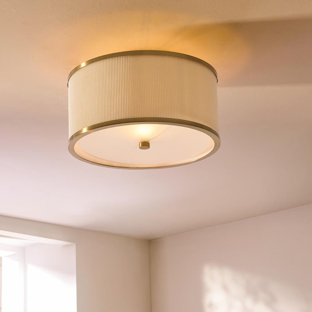 Endon - Lexi Art Deco Style Semi Flush Fitting with Pleated Shade and Glass Diffuser - Luminosity Designs Ltd