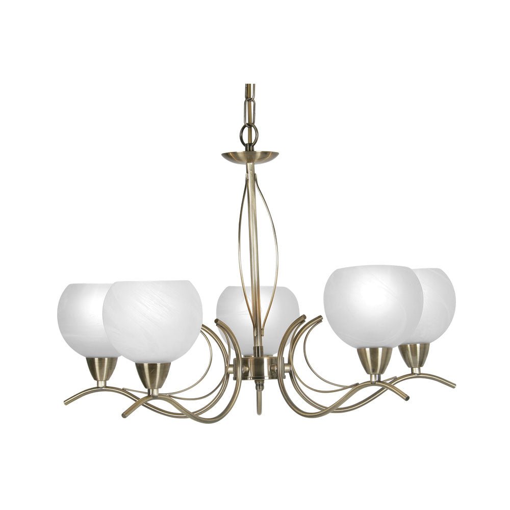 Luanda 5 Light Victorian Style Pendant with Metal Frame and Frosted Glass (Oaks 1063/5) - Luminosity Designs Ltd