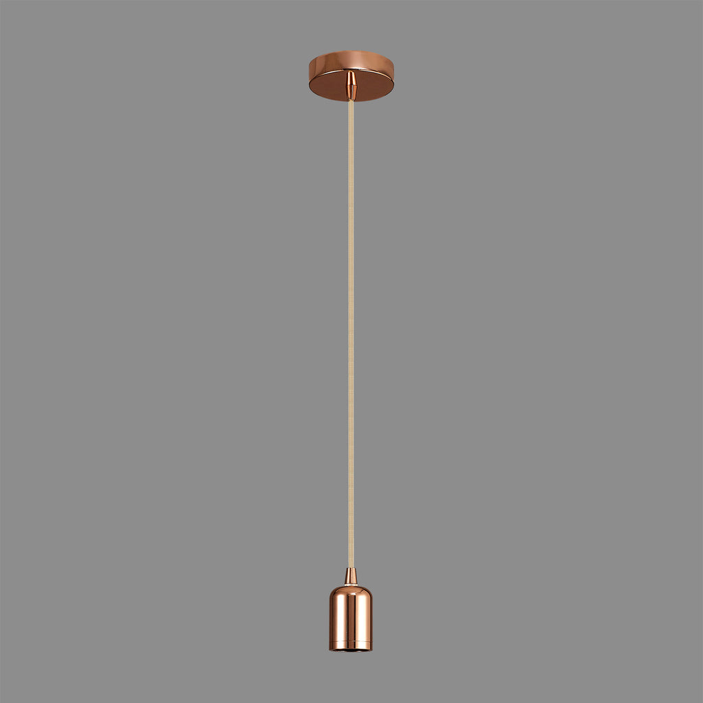 Luminosity Single Modern Pendant with 2m Braided Cable and Deep Shade Ring for Thick Glass