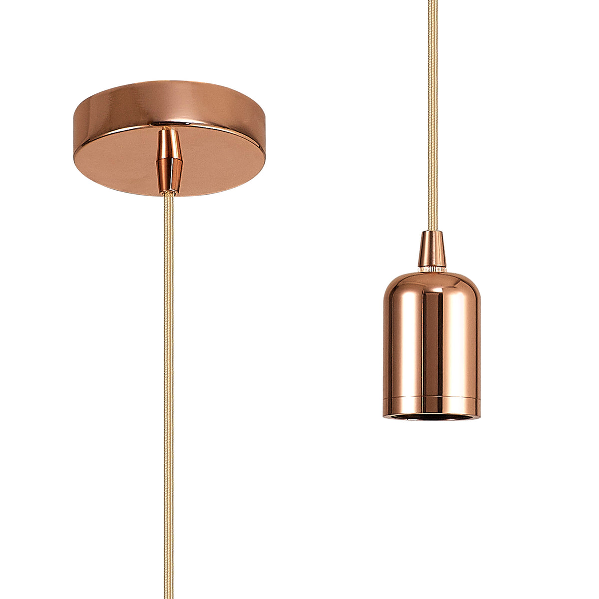 Luminosity Single Modern Pendant with 2m Braided Cable and Deep Shade Ring for Thick Glass
