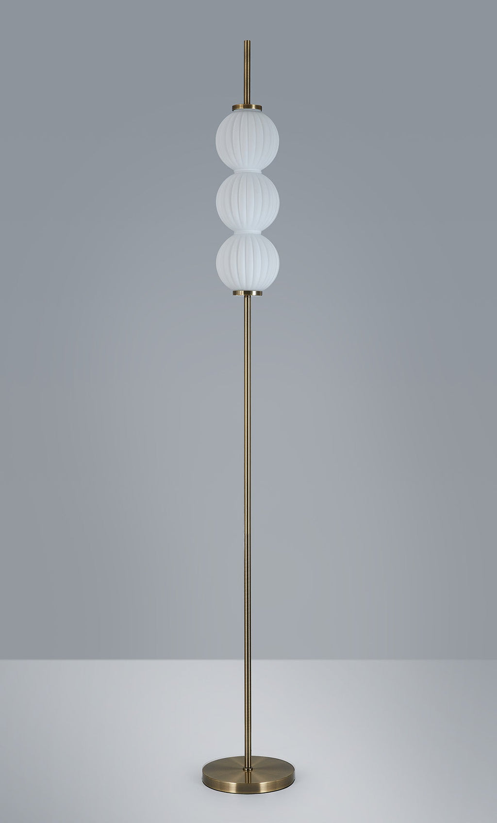 Luminosity Designs - Lustre Segmented Glass Globe Floor Lamp In An Antique Brass Framework, Single Colour, 3 x G9 - Luminosity Designs Ltd