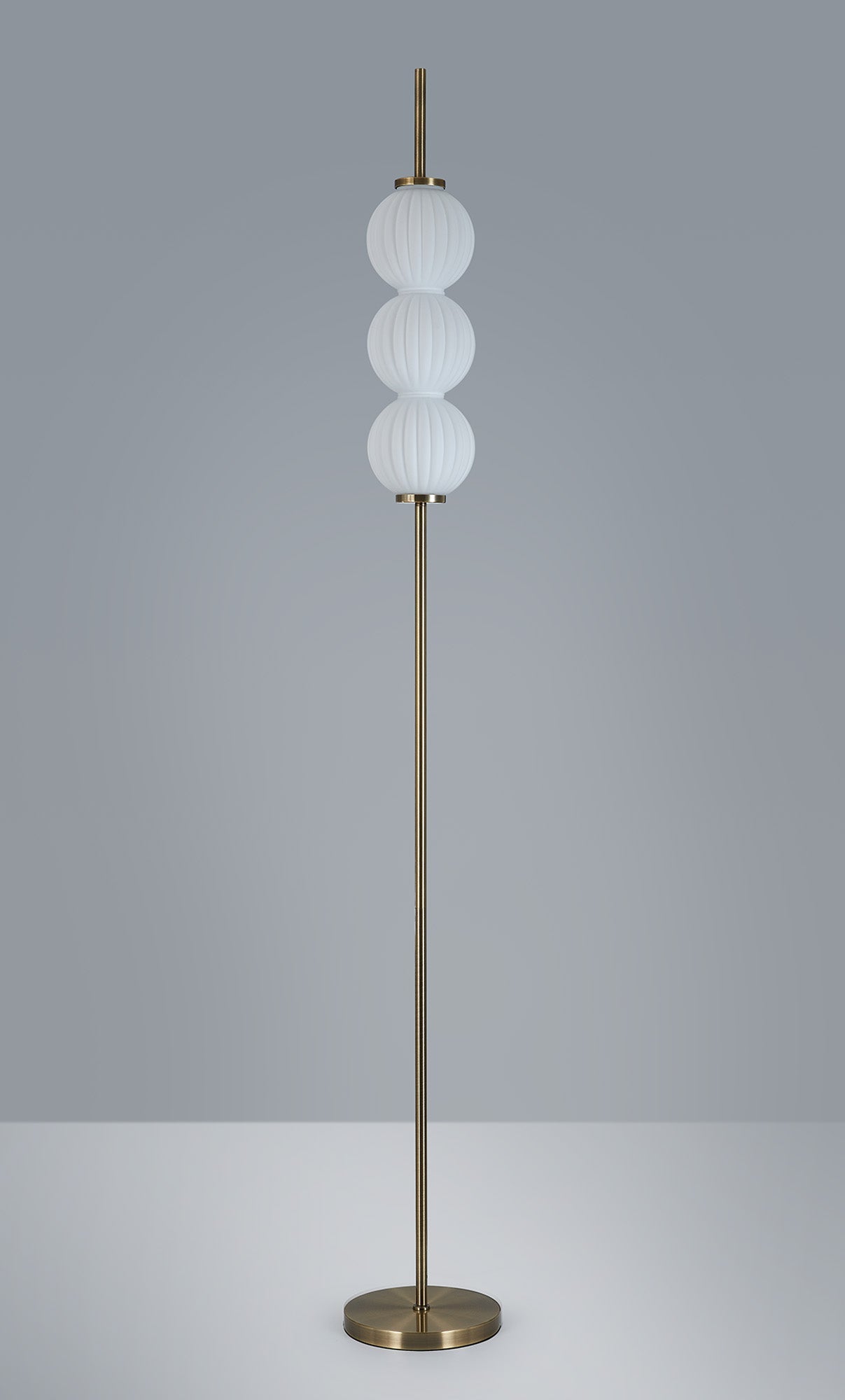 Luminosity Designs - Lustre Segmented Glass Globe Floor Lamp In An Antique Brass Framework, Single Colour, 3 x G9 - Luminosity Designs Ltd