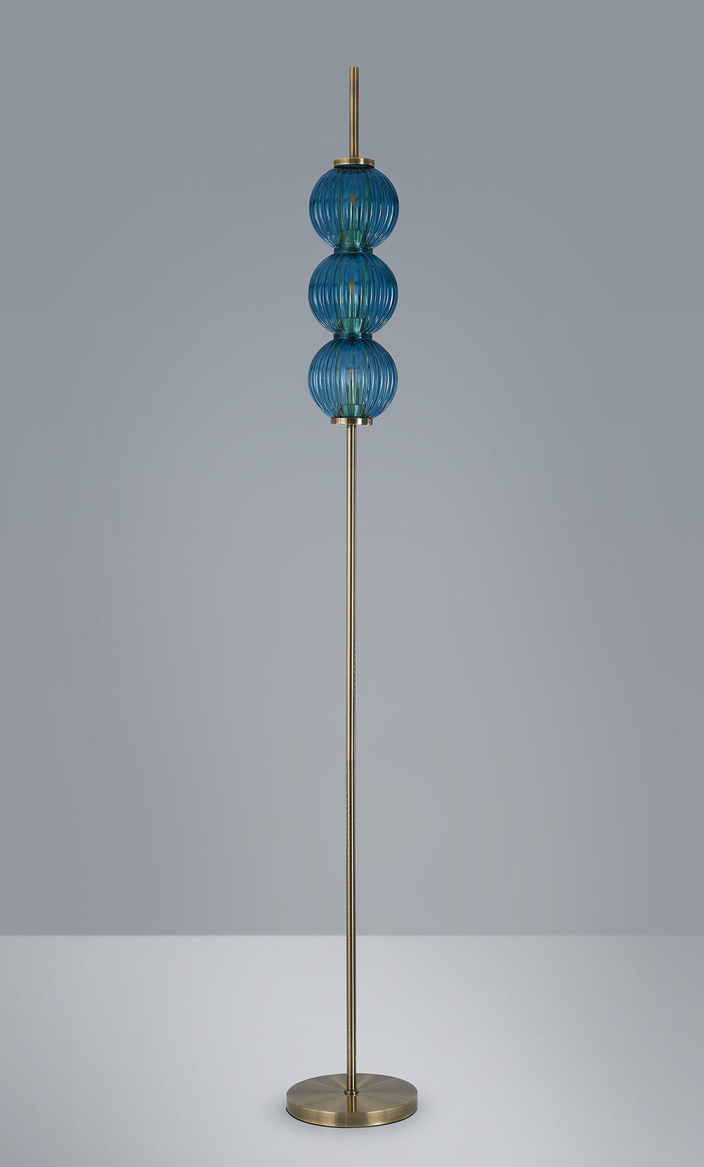 Luminosity Designs - Lustre Segmented Glass Globe Floor Lamp In An Antique Brass Framework, Single Colour, 3 x G9 - Luminosity Designs Ltd