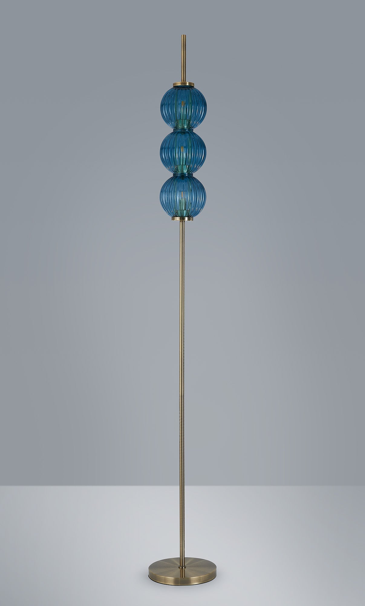 Luminosity Designs - Lustre Segmented Glass Globe Floor Lamp In An Antique Brass Framework, Single Colour, 3 x G9 - Luminosity Designs Ltd