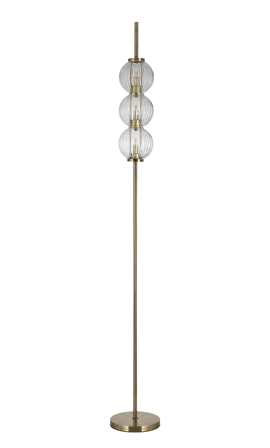 Luminosity Designs - Lustre Segmented Glass Globe Floor Lamp In An Antique Brass Framework, Single Colour, 3 x G9 - Luminosity Designs Ltd