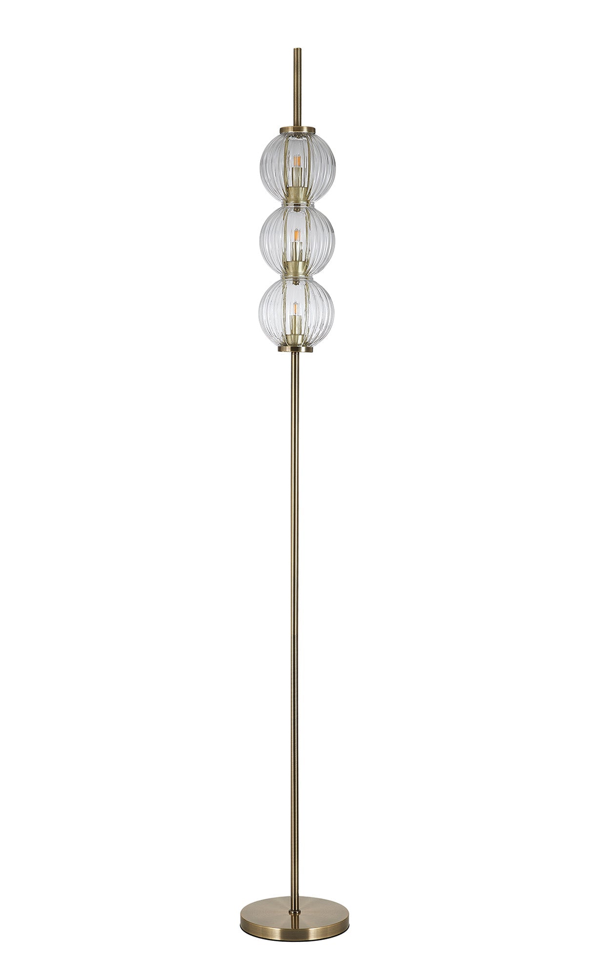 Luminosity Designs - Lustre Segmented Glass Globe Floor Lamp In An Antique Brass Framework, Single Colour, 3 x G9 - Luminosity Designs Ltd