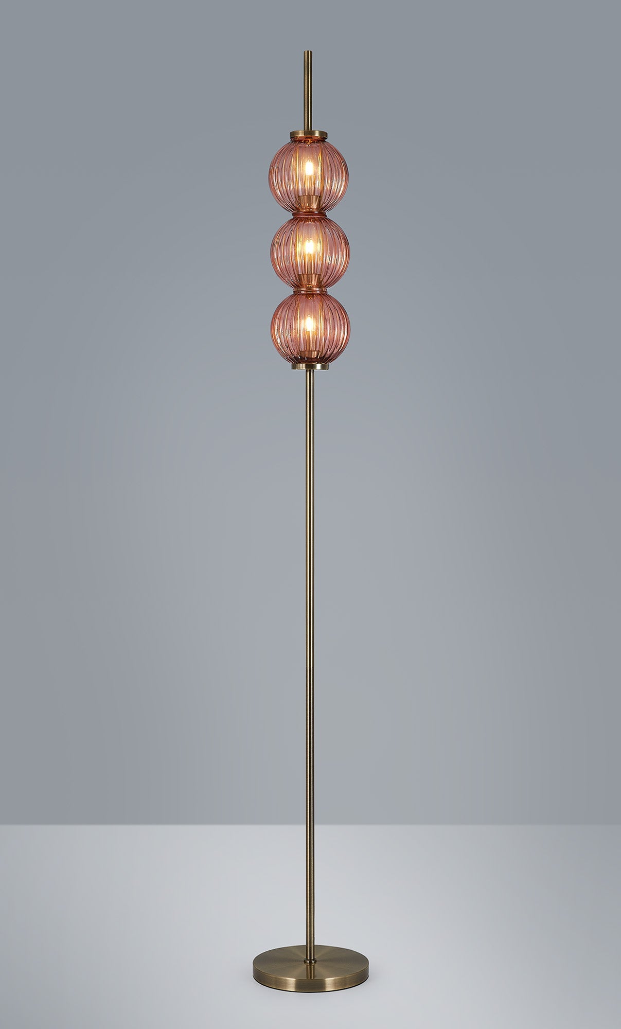 Luminosity Designs - Lustre Segmented Glass Globe Floor Lamp In An Antique Brass Framework, Single Colour, 3 x G9 - Luminosity Designs Ltd