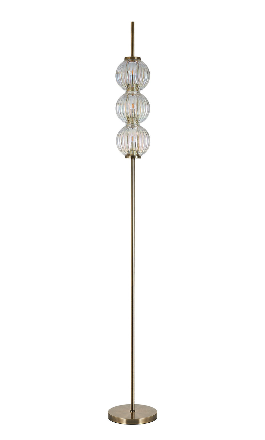Luminosity Designs - Lustre Segmented Glass Globe Floor Lamp In An Antique Brass Framework, Single Colour, 3 x G9 - Luminosity Designs Ltd