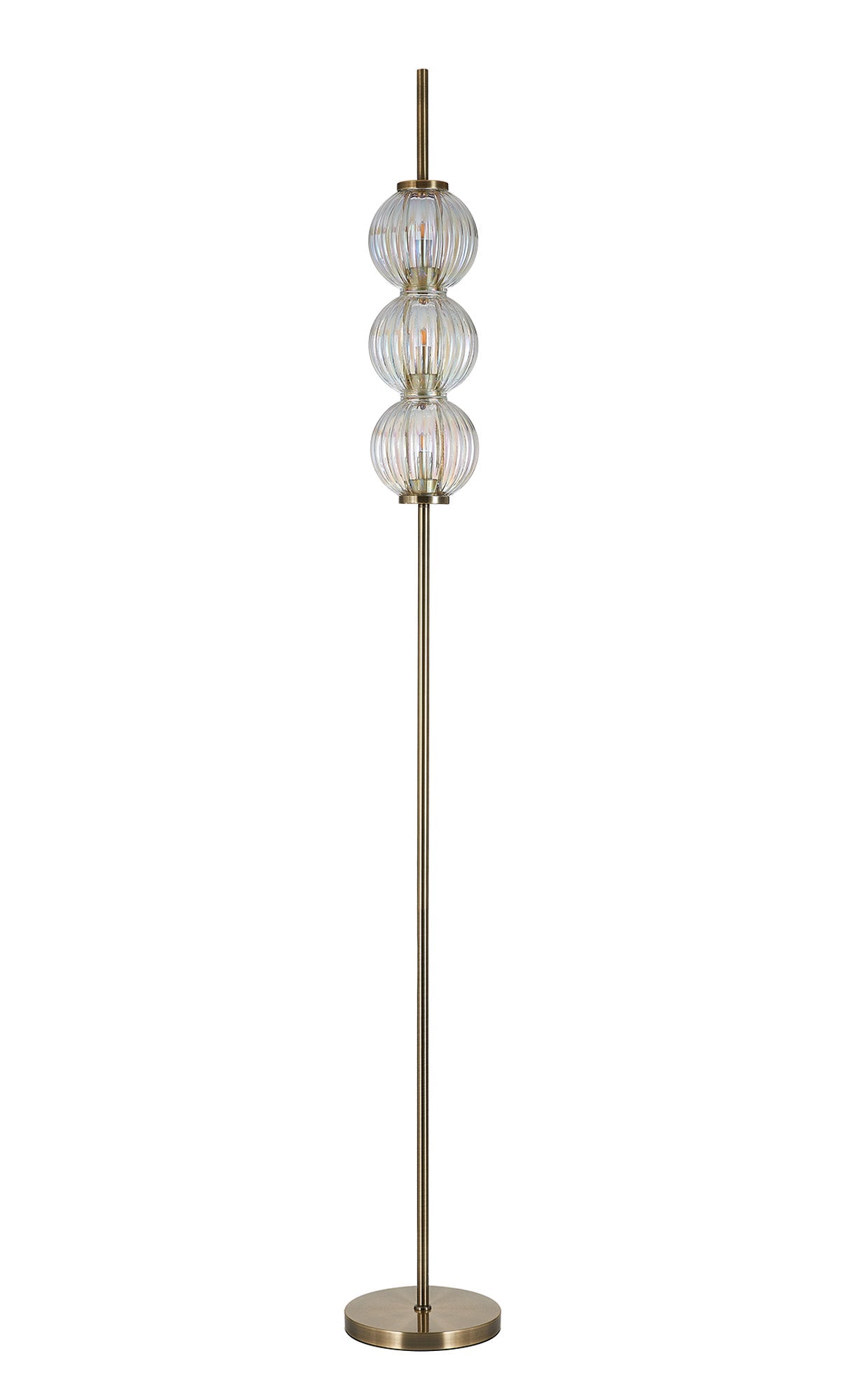 Luminosity Designs - Lustre Segmented Glass Globe Floor Lamp In An Antique Brass Framework, Single Colour, 3 x G9 - Luminosity Designs Ltd