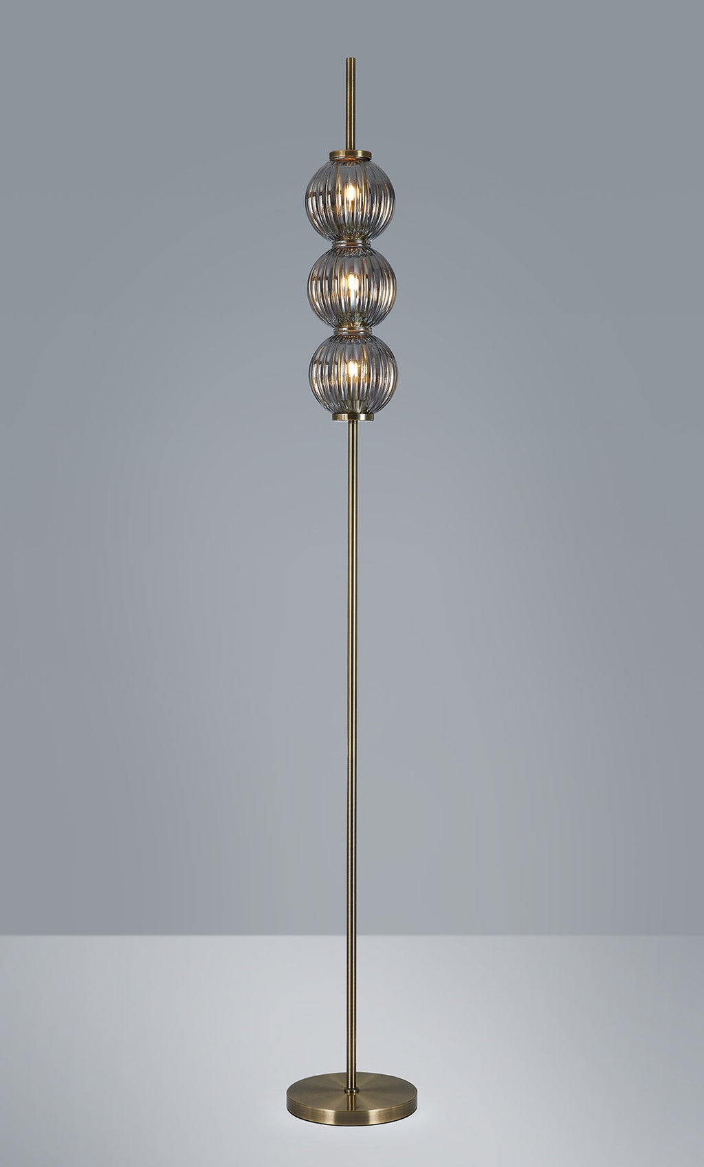 Luminosity Designs - Lustre Segmented Glass Globe Floor Lamp In An Antique Brass Framework, Single Colour, 3 x G9 - Luminosity Designs Ltd
