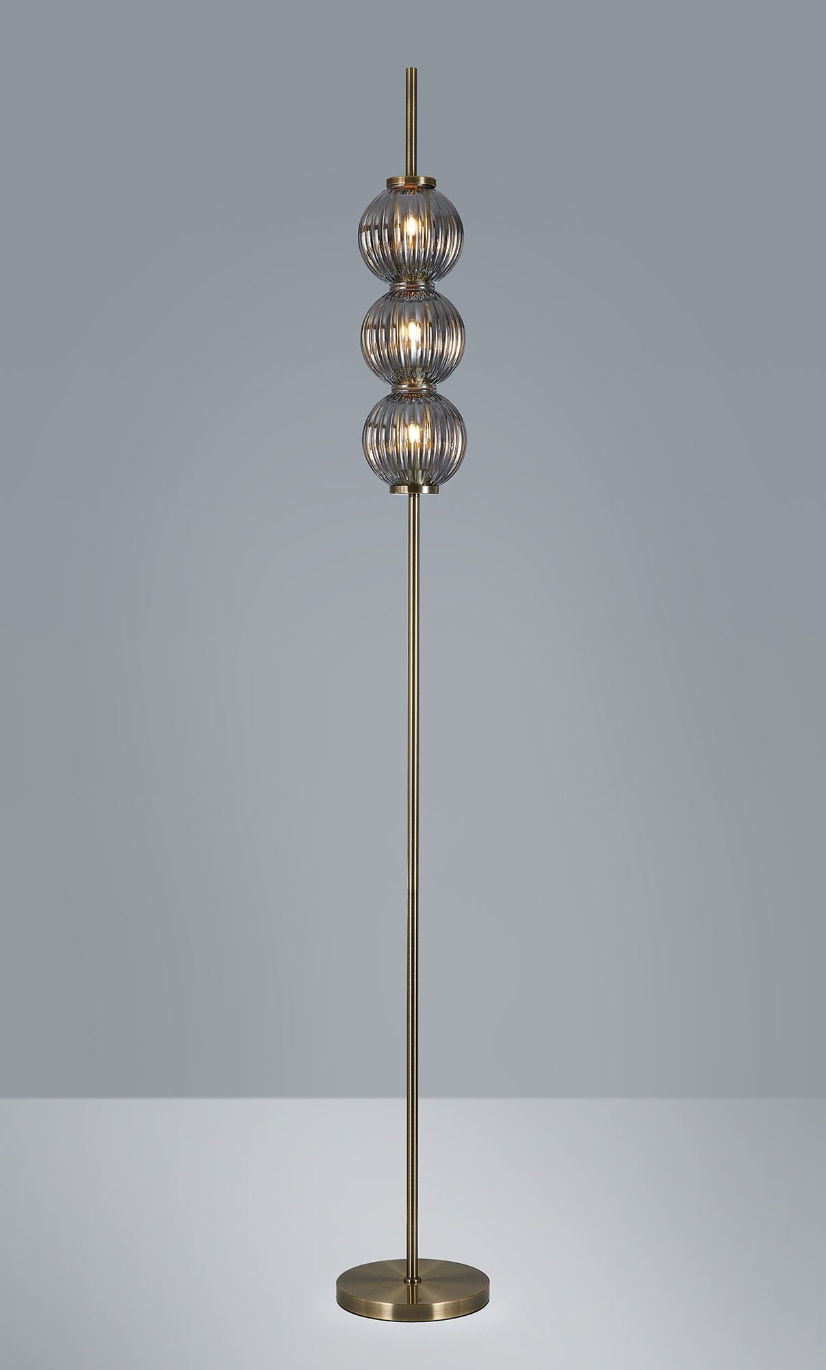 Luminosity Designs - Lustre Segmented Glass Globe Floor Lamp In An Antique Brass Framework, Single Colour, 3 x G9 - Luminosity Designs Ltd
