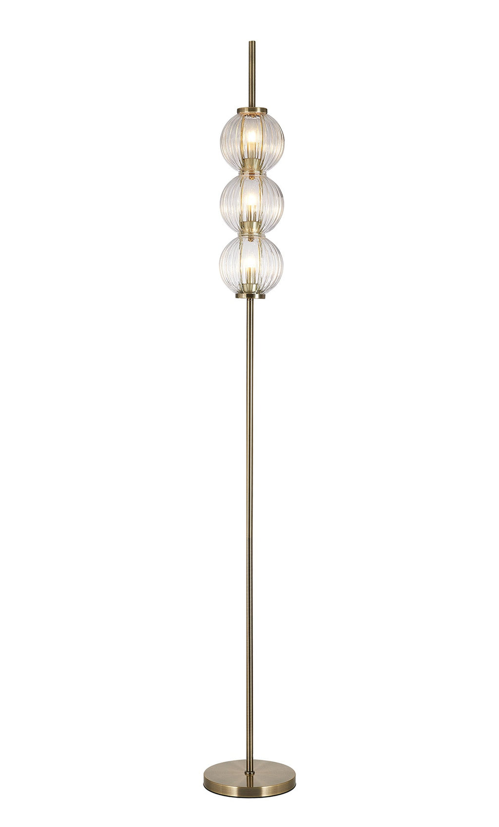 Luminosity Designs - Lustre Segmented Glass Globe Floor Lamp In An Antique Brass Framework, Single Colour, 3 x G9 - Luminosity Designs Ltd