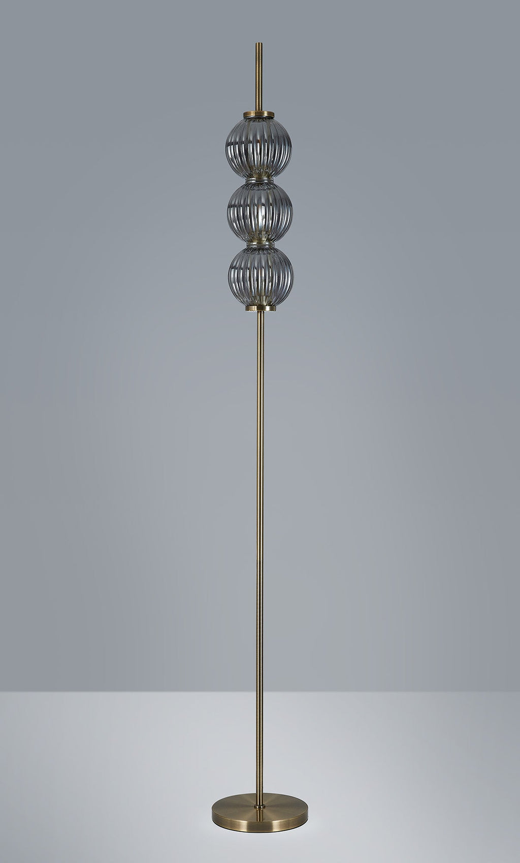 Luminosity Designs - Lustre Segmented Glass Globe Floor Lamp In An Antique Brass Framework, Single Colour, 3 x G9 - Luminosity Designs Ltd
