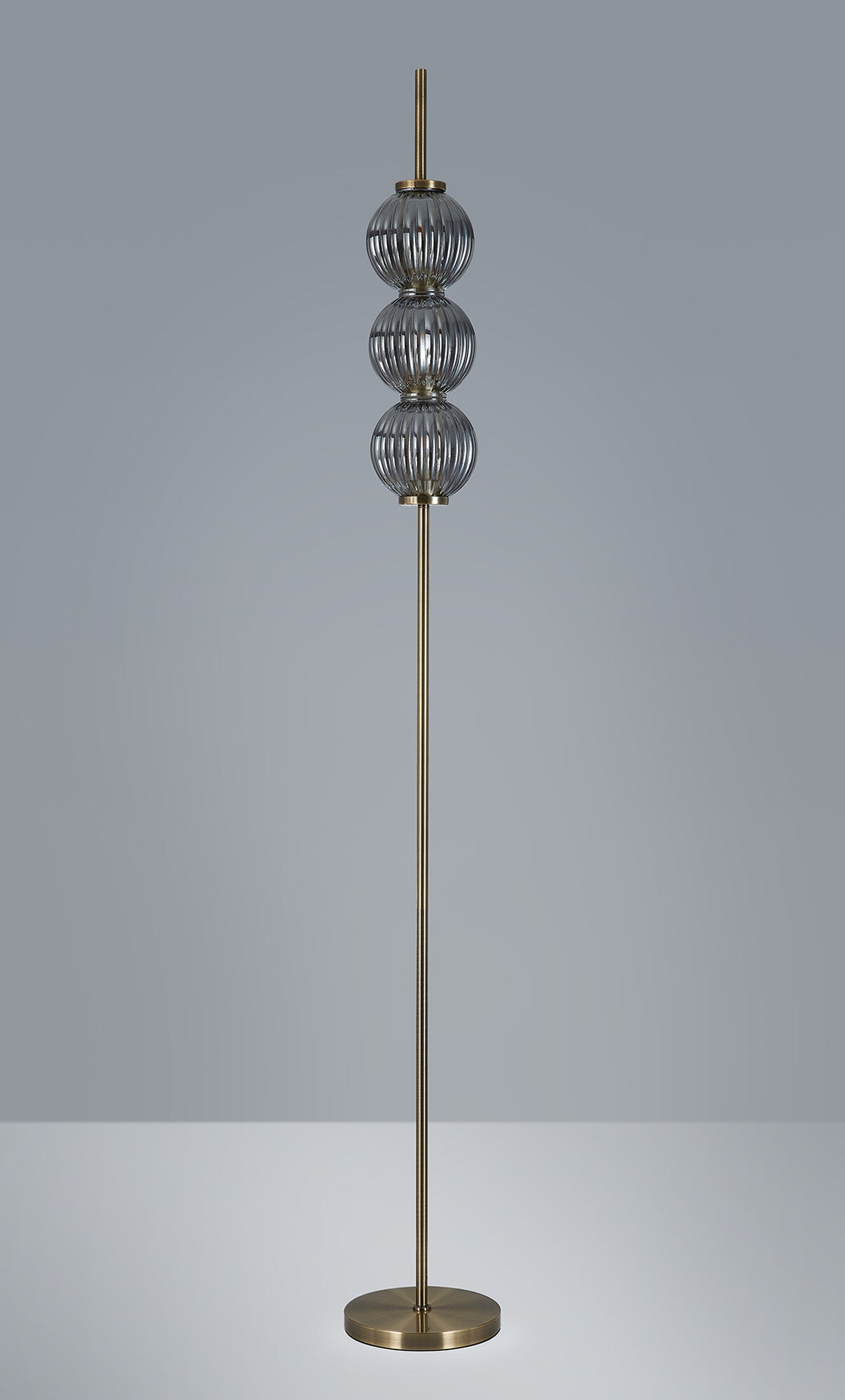 Luminosity Designs - Lustre Segmented Glass Globe Floor Lamp In An Antique Brass Framework, Single Colour, 3 x G9 - Luminosity Designs Ltd