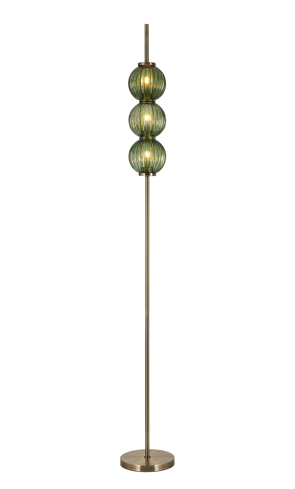 Luminosity Designs - Lustre Segmented Glass Globe Floor Lamp In An Antique Brass Framework, Single Colour, 3 x G9 - Luminosity Designs Ltd