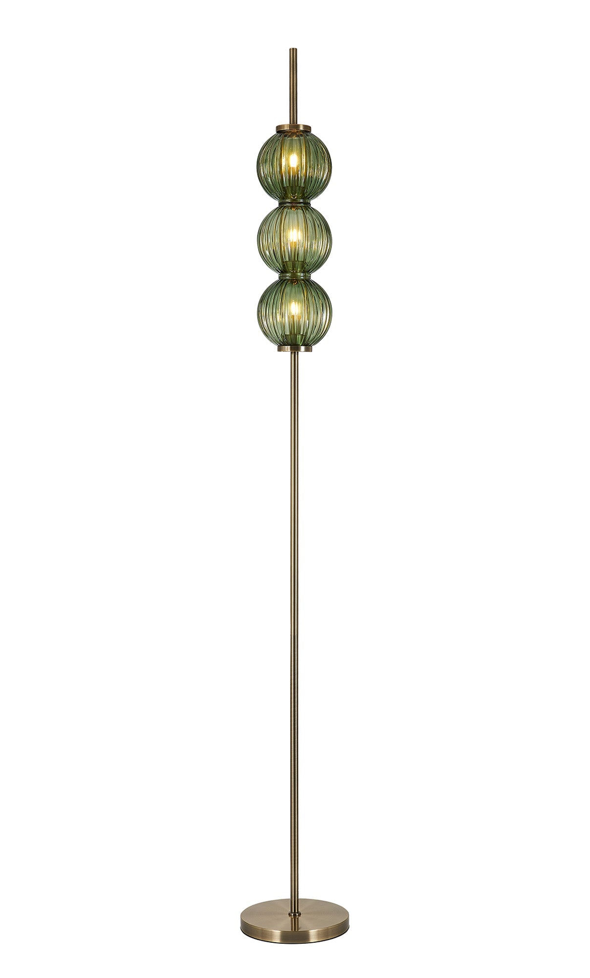 Luminosity Designs - Lustre Segmented Glass Globe Floor Lamp In An Antique Brass Framework, Single Colour, 3 x G9 - Luminosity Designs Ltd
