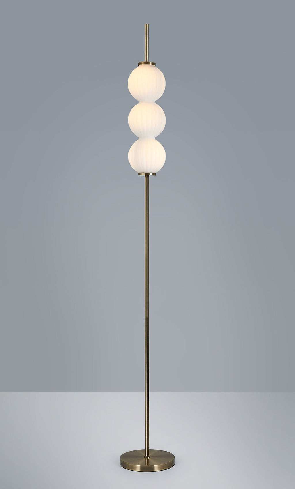 Luminosity Designs - Lustre Segmented Glass Globe Floor Lamp In An Antique Brass Framework, Single Colour, 3 x G9 - Luminosity Designs Ltd