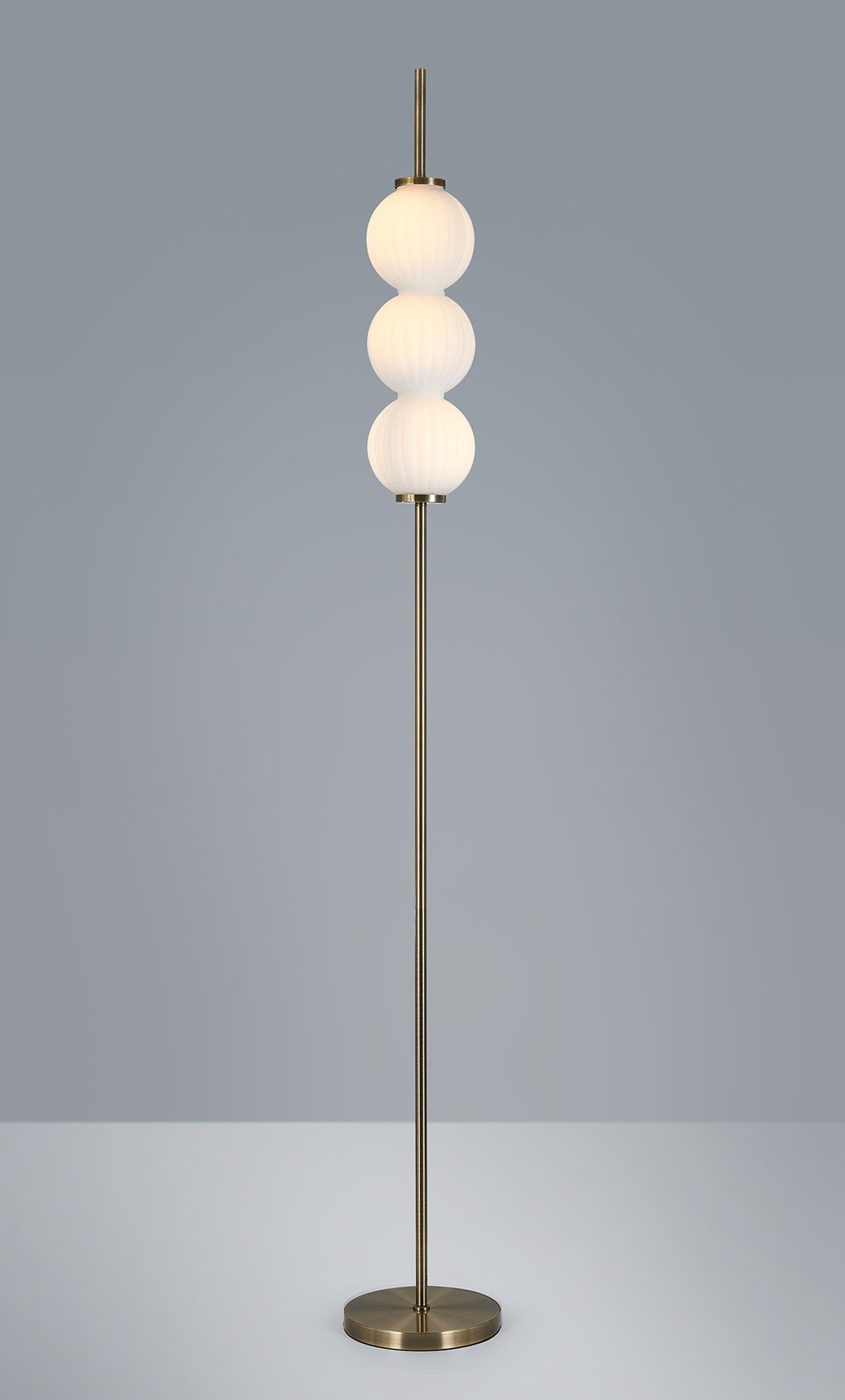 Luminosity Designs - Lustre Segmented Glass Globe Floor Lamp In An Antique Brass Framework, Single Colour, 3 x G9 - Luminosity Designs Ltd