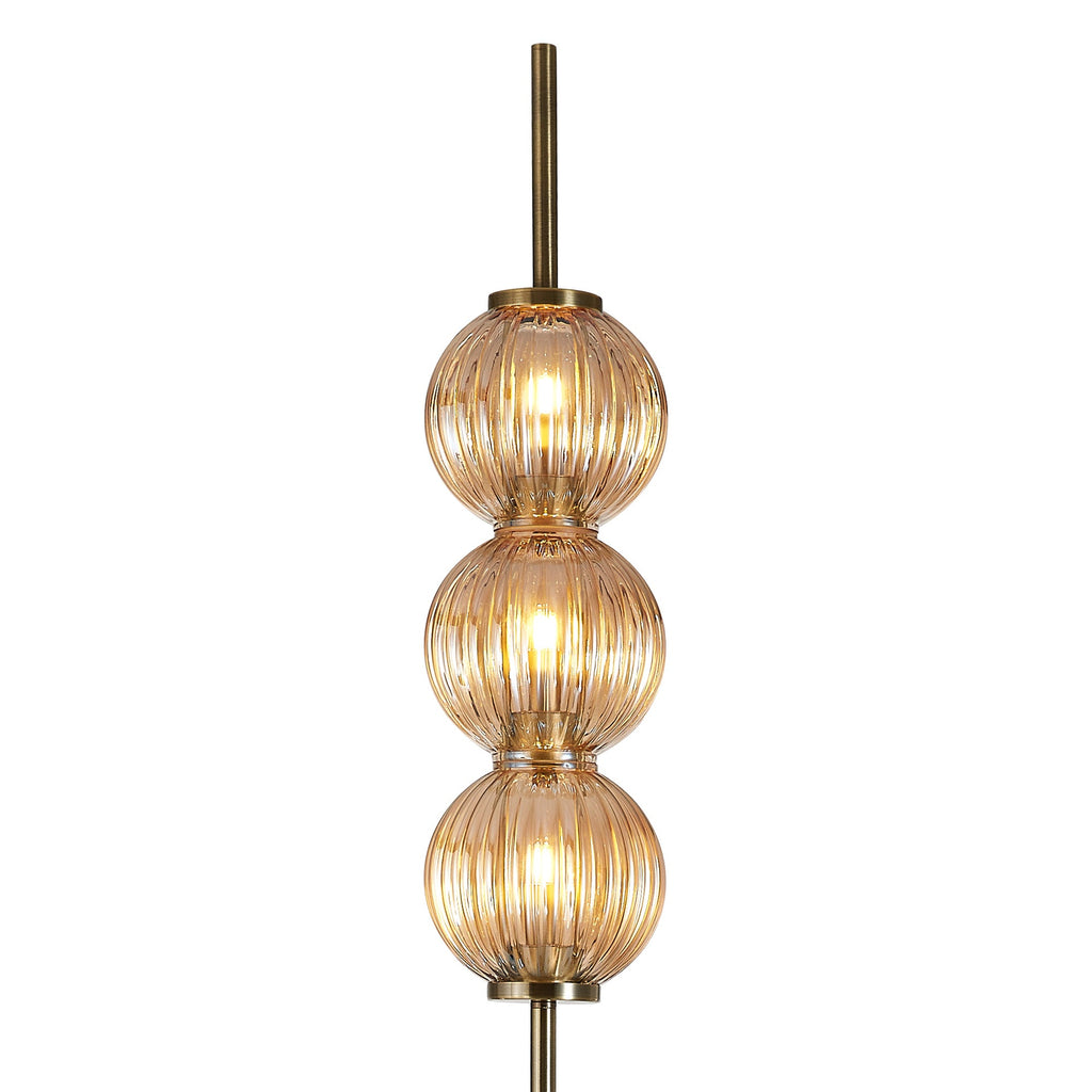 Luminosity Designs - Lustre Segmented Glass Globe Floor Lamp In An Antique Brass Framework, Single Colour, 3 x G9 - Luminosity Designs Ltd