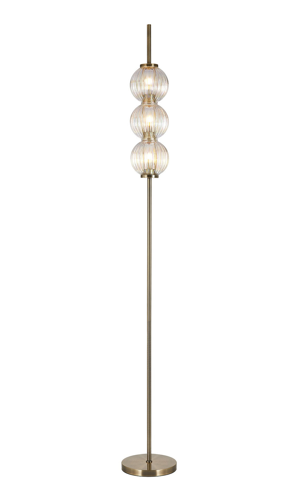 Luminosity Designs - Lustre Segmented Glass Globe Floor Lamp In An Antique Brass Framework, Single Colour, 3 x G9 - Luminosity Designs Ltd